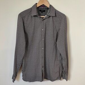 Ted Baker London Cotton Button Down Dress Shirt Black and White Printed Size L